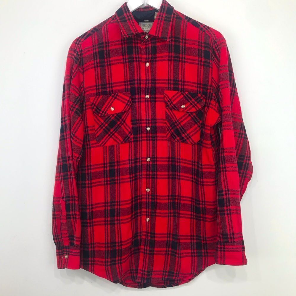 Outdoor Exchange Red Black Buffalo Plaid Flannel Button Up Long Sleeve Shirt